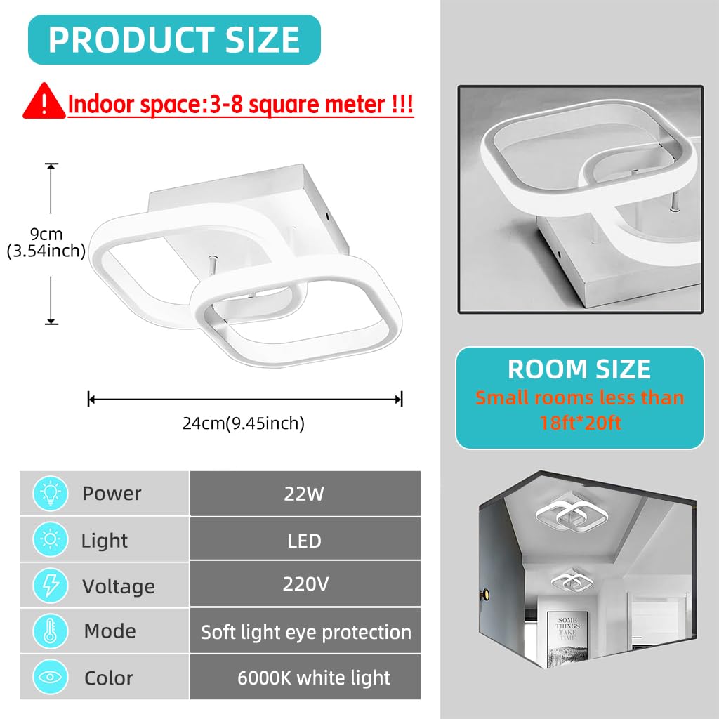 ELEPHANTBOAT Small Ceiling Light Modern LED Acrylic Square Ceiling Lamp, 22W 6000K White Light Lighting Fixtures for Hallway Small Asile Lamp Corridor Lights Bedroom Kitchen Living Room (Cool White) ELEPHANTBOAT Small Ceiling Light Modern LED Acrylic Square Ceiling Lamp, 22W 6000K White Light Lighting Fixtures for Hallway Small Asile Lamp Corridor Lights Bedroom Kitchen Living Room (Cool White)